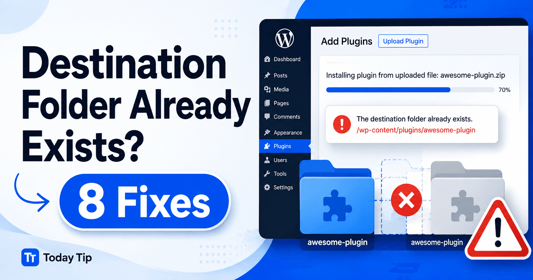 WordPress destination folder already exists troubleshooting guide