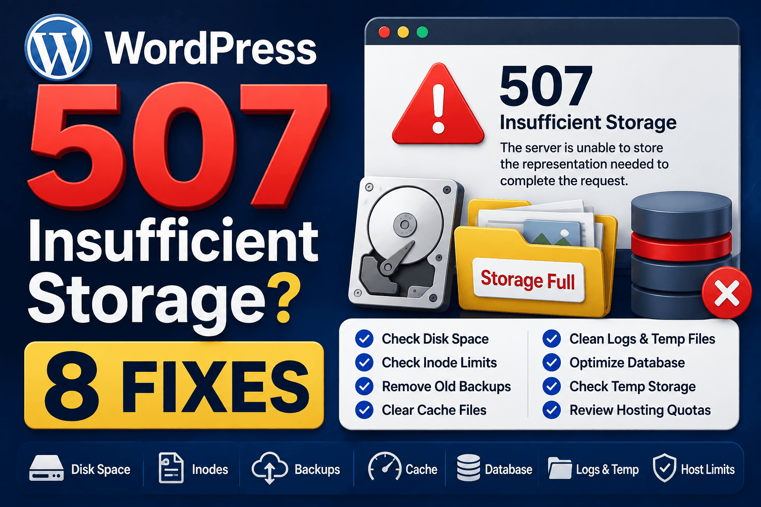 WordPress 507 insufficient storage troubleshooting guide