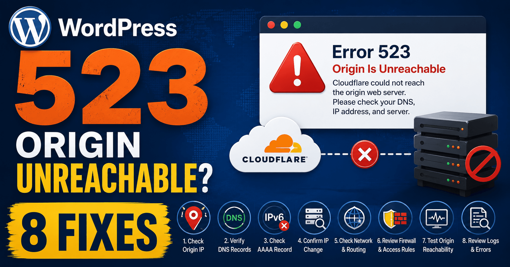 WordPress 523 origin unreachable troubleshooting guide